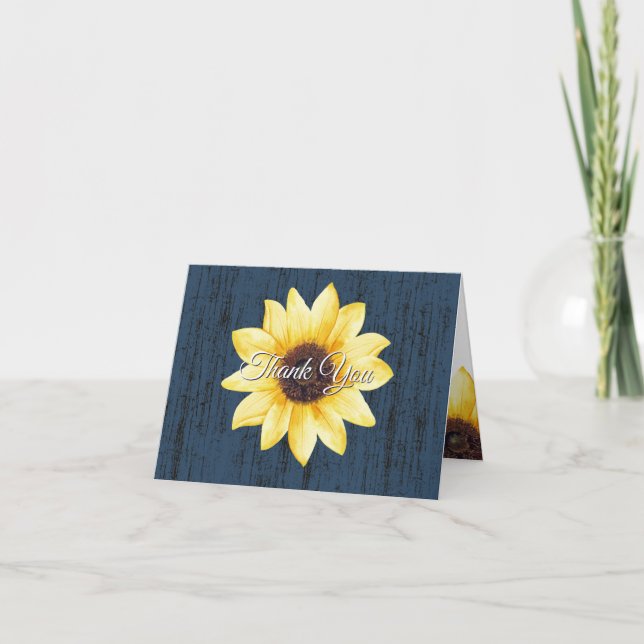 Tarjeta De Agradecimiento Sunflower y Barn Wood Gracias Azul (Anverso)