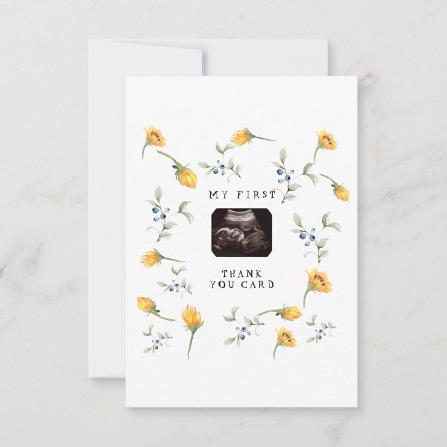 Tarjeta De Agradecimiento Sunflowers, Berries y Foliage Funny Baby Shower (Anverso)