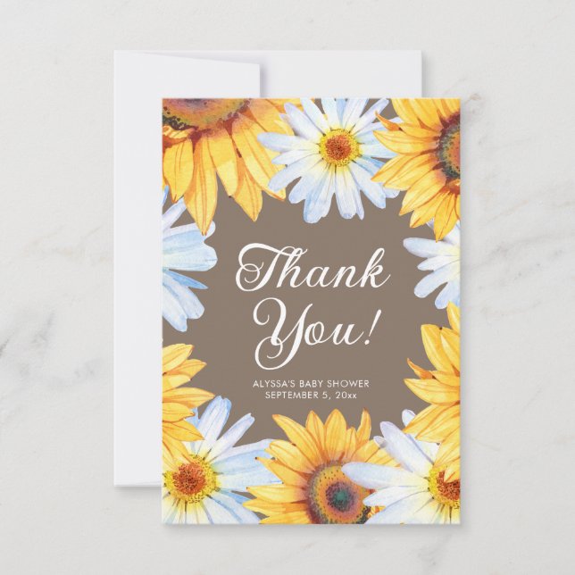 Tarjeta De Agradecimiento Sunflowers Daisies Baby Girl Shower Gracias (Anverso)