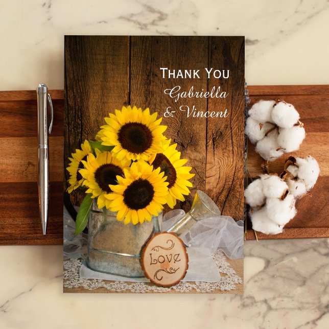 Tarjeta De Agradecimiento Sunflowers Garden Watering Can Wedding Thank You (Subido por el creador)