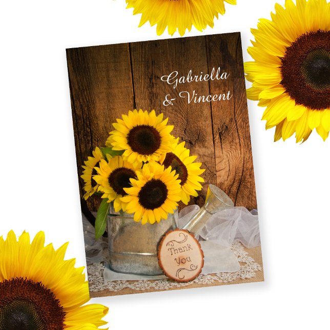Tarjeta De Agradecimiento Sunflowers Garden Waters Can Boda Gracias (Subido por el creador)