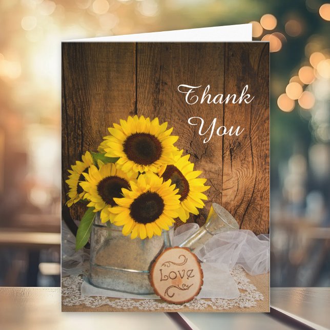 Tarjeta De Agradecimiento Sunflowers Garden Waters Can Boda Gracias (Subido por el creador)