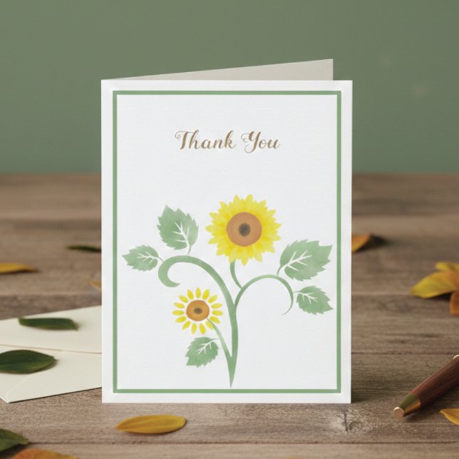 Tarjeta De Agradecimiento Sunflowers Greenery Wedding Folded Thank You Card (Subido por el creador)