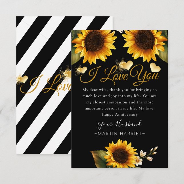 Tarjeta De Agradecimiento Sunflowers I Love You Aniversario Card For Wife (Anverso / Reverso)