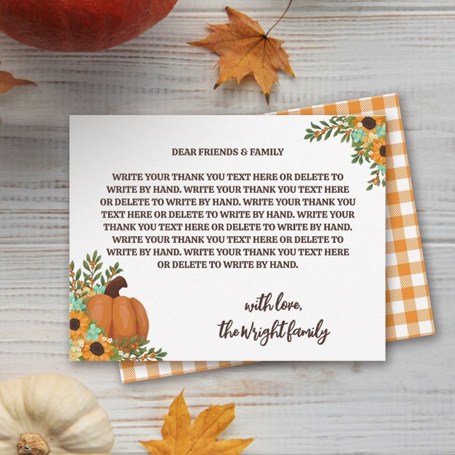 Tarjeta De Agradecimiento Sunflowers Little Pumpkin Baby Shower Gracias (Subido por el creador)