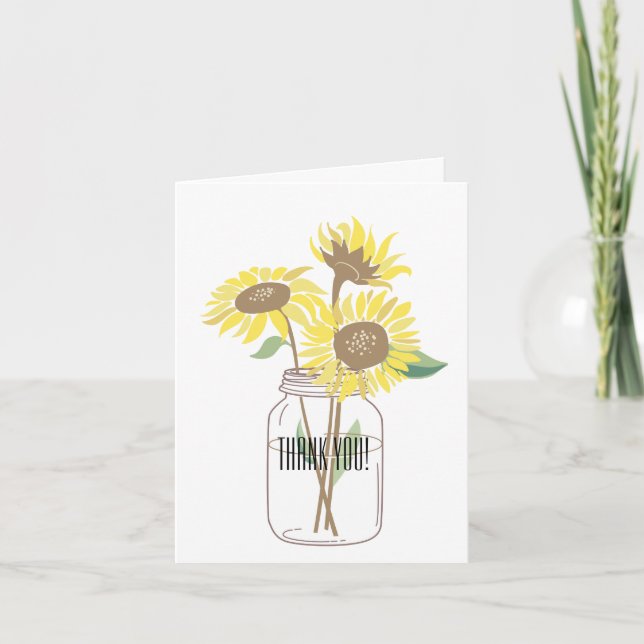 Tarjeta De Agradecimiento Sunflowers Mason Jar Gracias (Anverso)