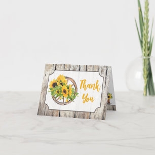 Tarjeta De Agradecimiento Sunflowers on Wagon Wheel Bridal Shower Gracias