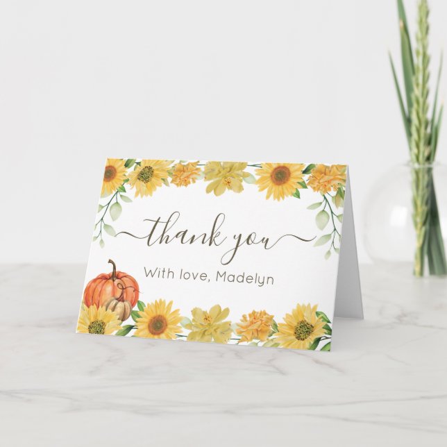 Tarjeta De Agradecimiento Sunflowers & Pumpkins thank you card (Anverso)
