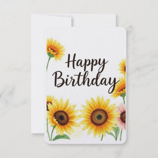 Tarjeta De Agradecimiento Sunflowers Watercolor Happy Birday Card (Anverso)
