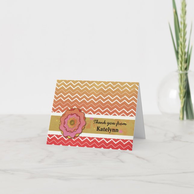 Tarjeta De Agradecimiento Sunny Chevron Stripes Gracias Card (Anverso)