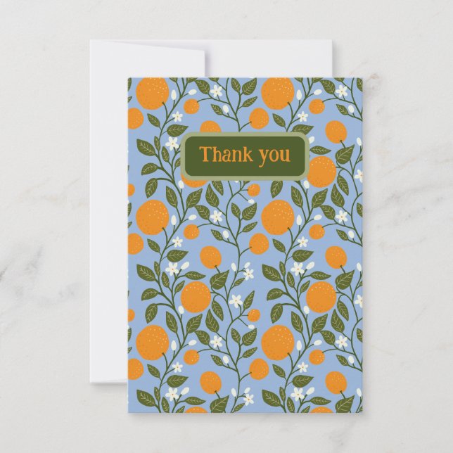 Tarjeta De Agradecimiento Sunny Citrus Naranjas Grove Pattern (Anverso)