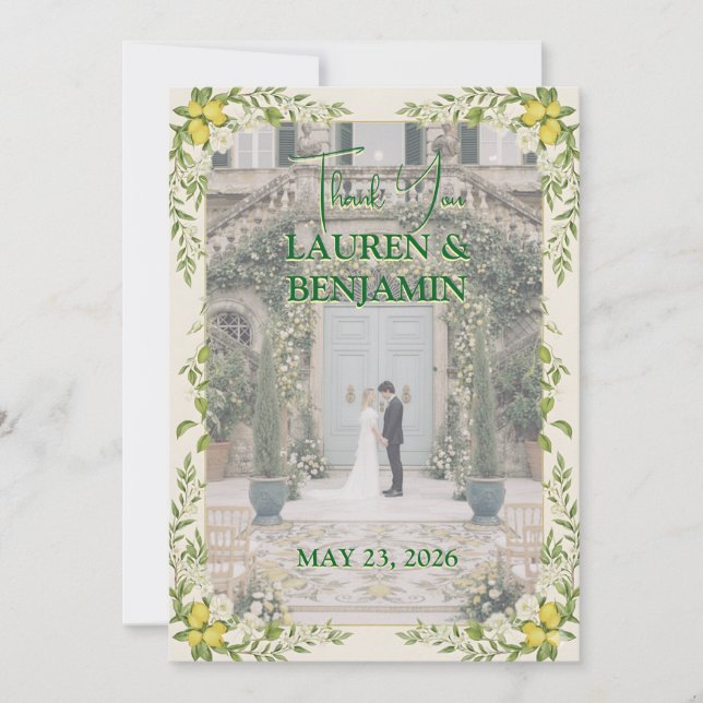 Tarjeta De Agradecimiento Sunny Lemon Wedding Thank You Card (Anverso)