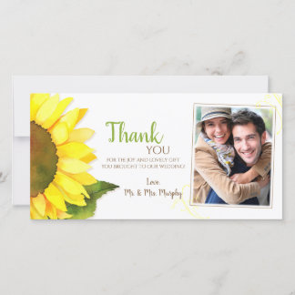 Tarjeta De Agradecimiento Sunny Sunflower Boda Foto Gracias