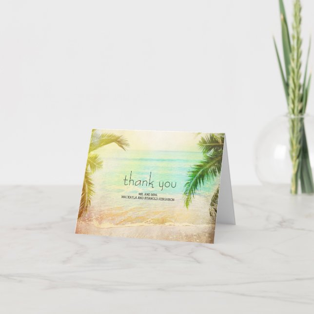 Tarjeta De Agradecimiento Sunset Beach Wedding Gracias (Anverso)