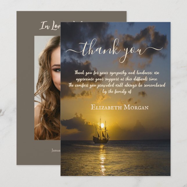 Tarjeta De Agradecimiento Sunset Ocean Sailboat Celebración De La Vida (Anverso / Reverso)