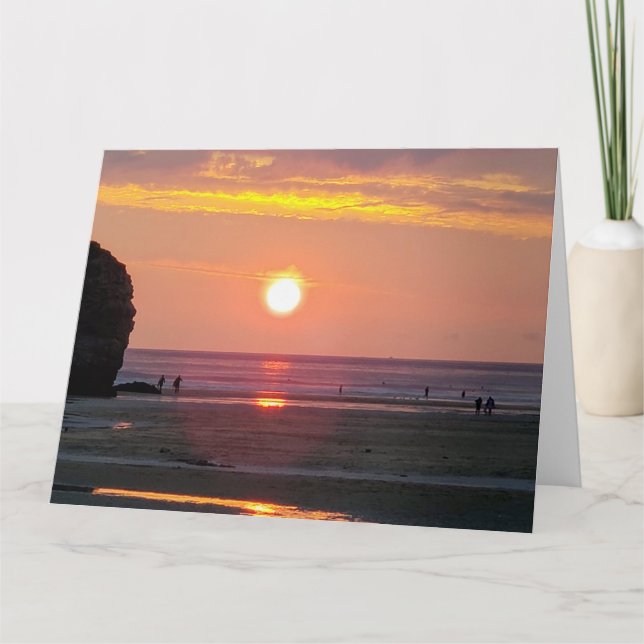 Tarjeta De Agradecimiento Sunset, Perranporth Beach, Cornwall. Julio de 2019 (Anverso)