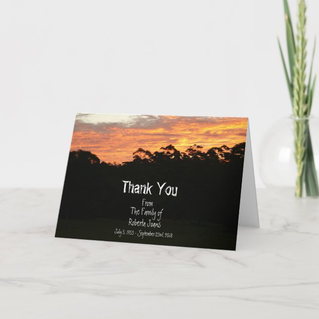 Tarjeta De Agradecimiento Sunset Sympathy Funeral Gracias (Anverso)
