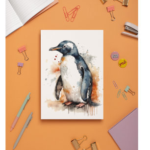Tarjeta De Agradecimiento Sunset Tones Watercolor Pingüino
