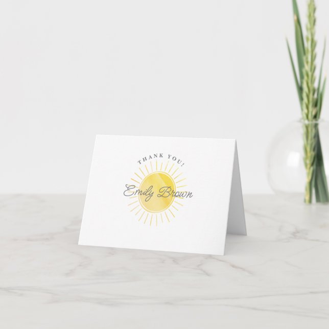 Tarjeta De Agradecimiento Sunshine Baby Shower Personalizado acuarela (Anverso)