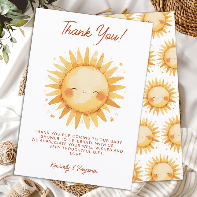 Tarjeta De Agradecimiento Sunshine Boho Cute Gender Neutral Sun Baby Shower (Subido por el creador)