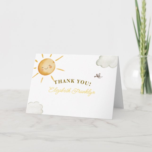 Tarjeta De Agradecimiento Sunshine Boho Sun Baby Shower (Anverso)