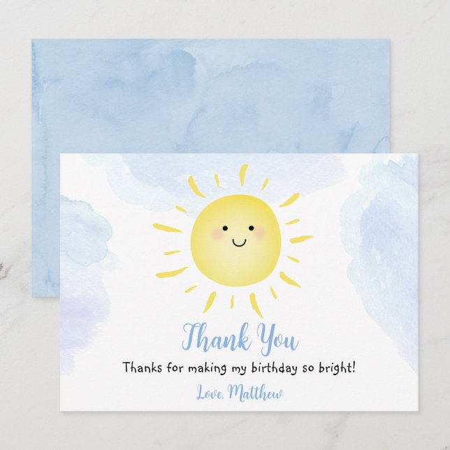 Tarjeta De Agradecimiento Sunshine Clouds Blue Birday Gracias (Anverso / Reverso)