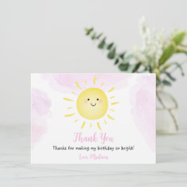 Tarjeta De Agradecimiento Sunshine Clouds Chica Rosa Cumpleaños Gracias