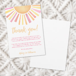 Tarjeta De Agradecimiento Sunshine Pink Sun Baby Shower