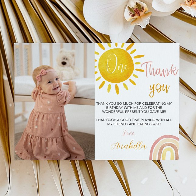 Tarjeta De Agradecimiento Sunshine Rainbow Gracias Card Boho Cumpleaños (Subido por el creador)