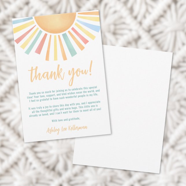 Tarjeta De Agradecimiento Sunshine Sun Baby Shower (Sunshine Sun Baby Shower Thank You Card)