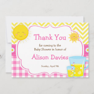 Tarjeta De Agradecimiento Sunshine y Baby Shower rosa y amarillo Lemonade