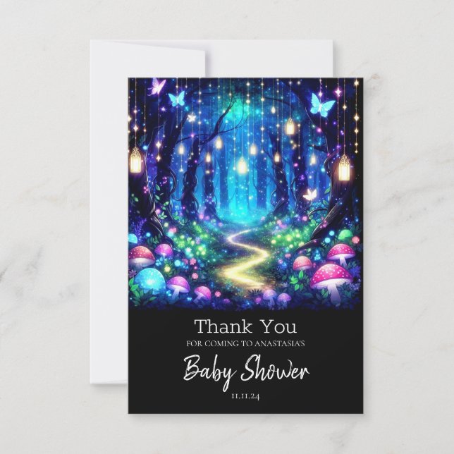 Tarjeta De Agradecimiento Sunsy Elegant Enchanted Forest Baby Shower (Anverso)