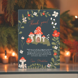 Tarjeta De Agradecimiento Suntuosos hongos de bosque con flores de bebé