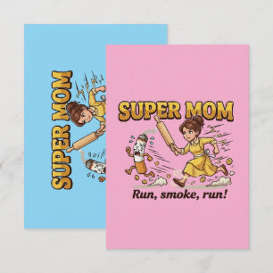 Tarjeta De Agradecimiento Super Mamá Fumando Divertido