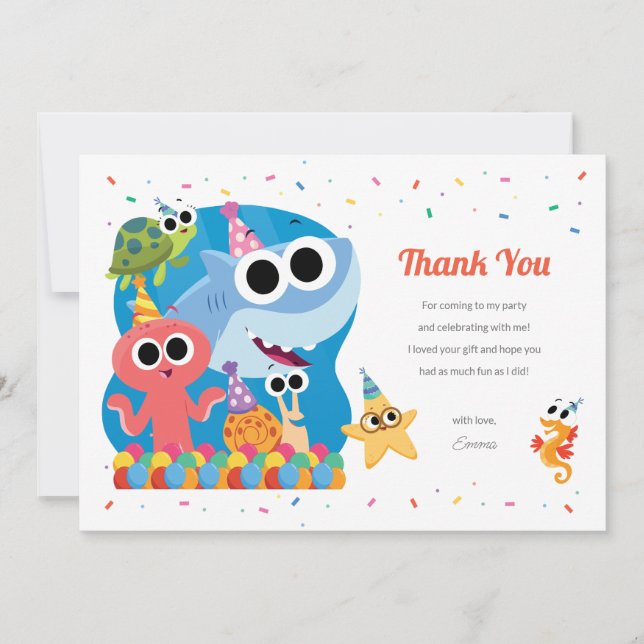 Tarjeta De Agradecimiento Super Simple | Finny the Shark Confetti Birthday (Anverso)