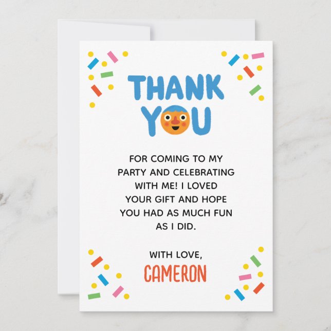 Tarjeta De Agradecimiento Super Simple Noodle & Pals Confetti Primer cumplea (Anverso)