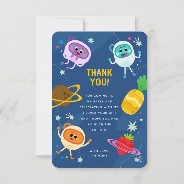 Tarjeta De Agradecimiento Super Simple | Número de burbujas Espacio Cumpleañ (Anverso)