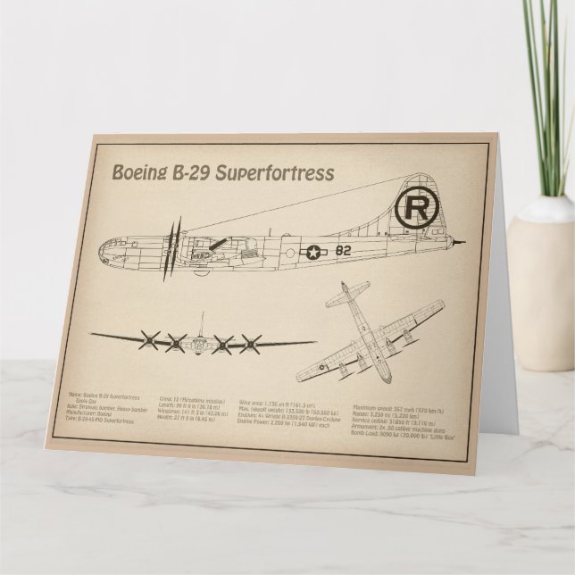 Tarjeta De Agradecimiento Superfortaleza B-29 - Planes de diseño aéreo SD (Anverso)
