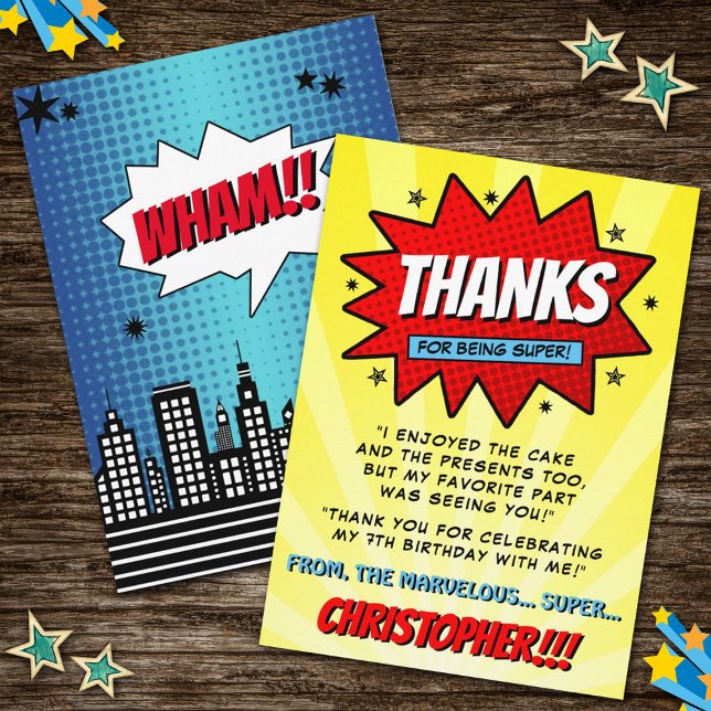 Tarjeta De Agradecimiento Superheroína cómic cualquier cumpleaños de edad (Subido por el creador)