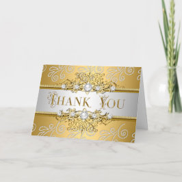 Tarjeta De Agradecimiento Superposición de encaje de oro plateado elegante d