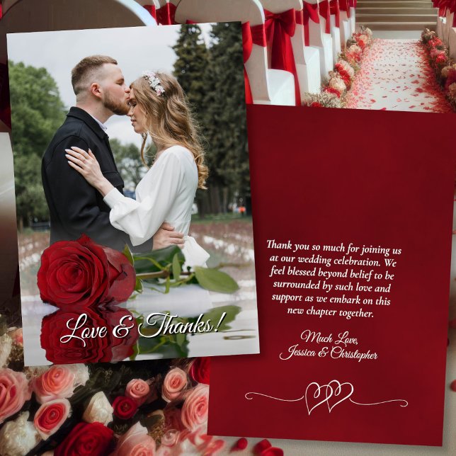 Tarjeta De Agradecimiento Superposición de foto de la elegante boda de la ro (Front/Back)
