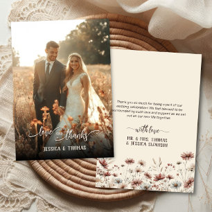 Tarjeta De Agradecimiento Superposición de fotos de amor gracias Boho Wildfl