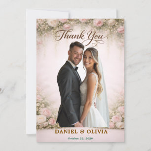 Tarjeta De Agradecimiento Superposición fotográfica floral sonrosada con gui