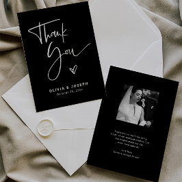 Tarjeta De Agradecimiento Superposición negra moderna | Boda fotográfico