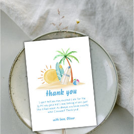 Tarjeta De Agradecimiento Surfboard Sunshine Beach Palm Tree Baby Shower