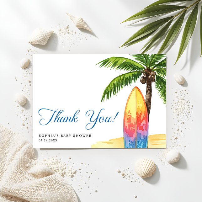 Tarjeta De Agradecimiento Surfing Board Summer Beach Baby Shower (Subido por el creador)