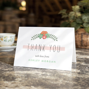 Tarjeta De Agradecimiento Sutil Rosa Rosado Verde Menta Floral Gracias