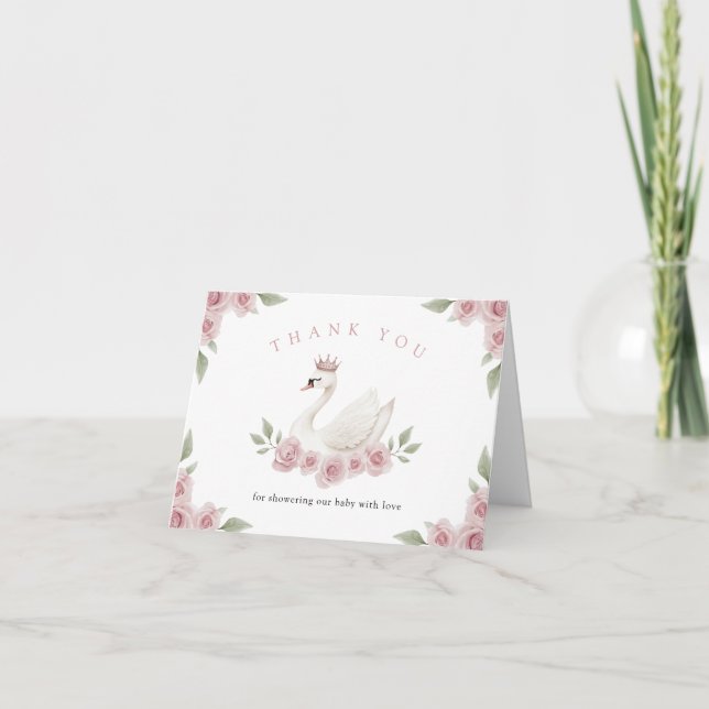 Tarjeta De Agradecimiento Swan Baby Shower (Anverso)