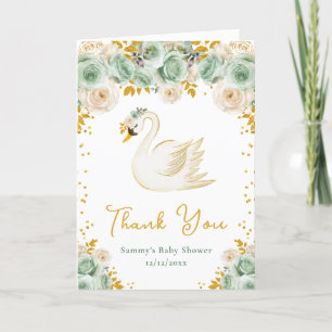 Tarjeta De Agradecimiento Swan Sage Green Gold Rosas Baby Shower Gracias