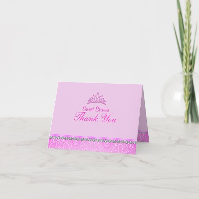 Tarjeta de agradecimiento sweet16 Tiara Rosa (Anverso)